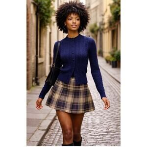 Vintage Tally Ho Virgin Wool Navy Cable Knit Cardigan Small